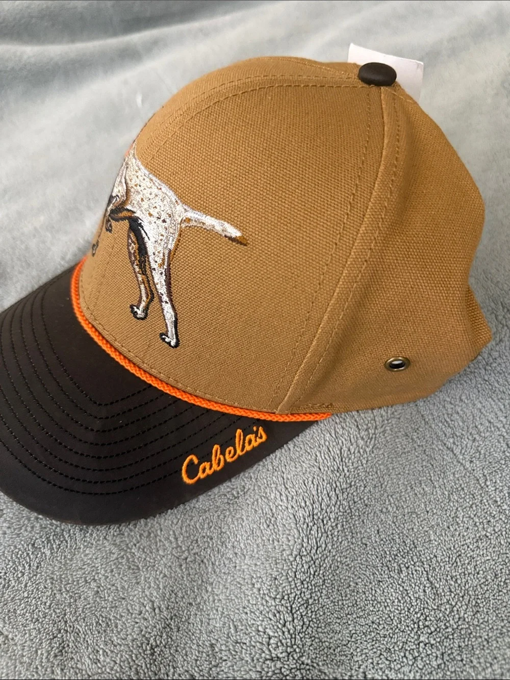 Cabela's Brown & Black Embroidered Pointing Dog Trucker Hat with Orange Trim